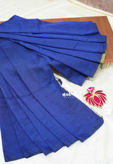 Blue with khaki pallu - Soft khadi with contrast pallu and blouse  - Shruti